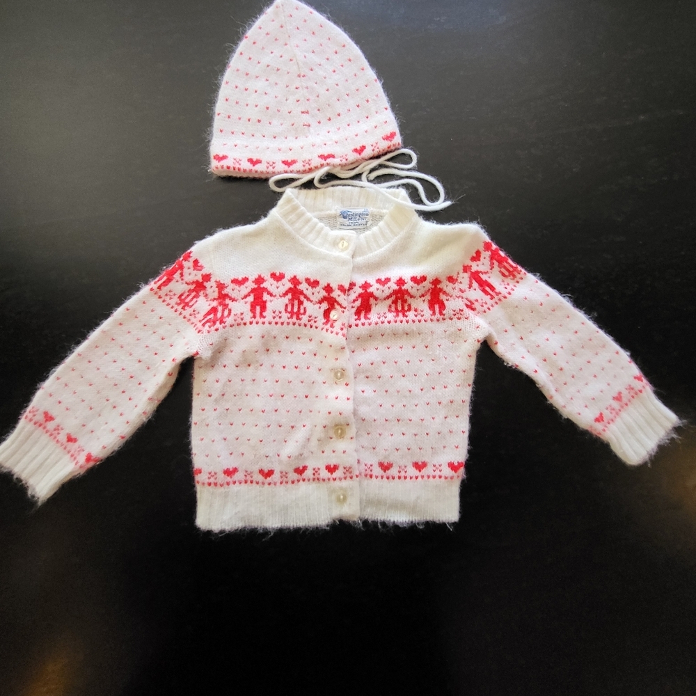 Huntingdon Mills vtg 60s 18 mos orlon acrylic knit cardigan and hat